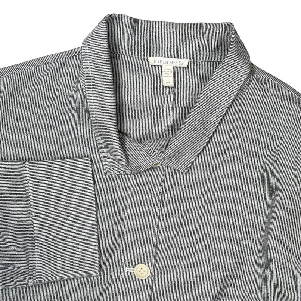 Eileen Fisher Jacket Womens M Grey Organic Cotton Linen Pinstripe Boxy Lagenlook